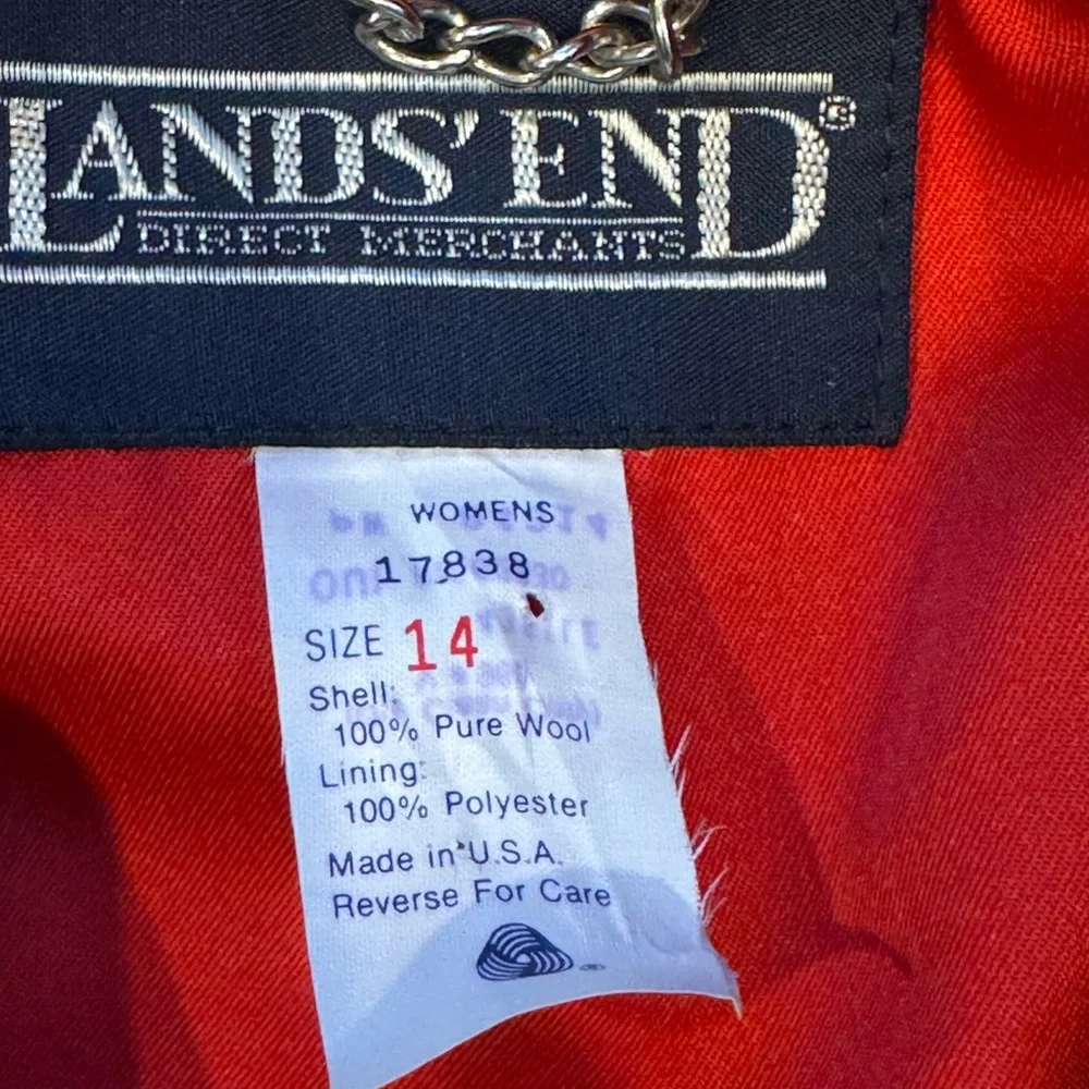 Lands' End Navy 100% Wool Pea Coat with Red Lining - Picture 3 of 4